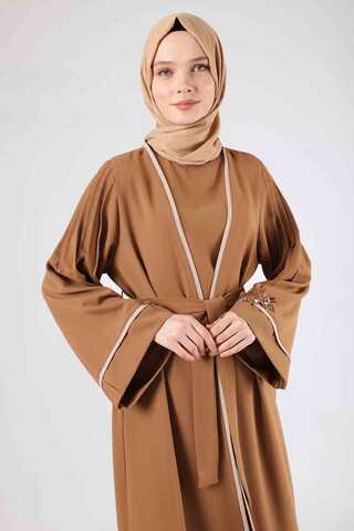 Ribbed Abaya Suit Camel - 2