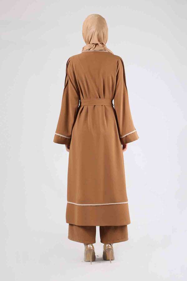 Ribbed Abaya Suit Camel - 5