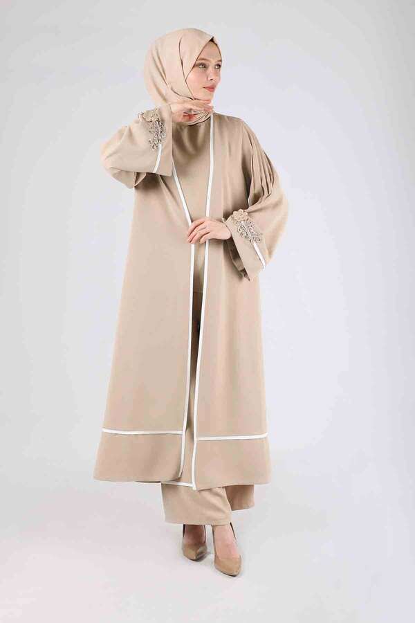 Ribbed Abaya Suit Cream - 1