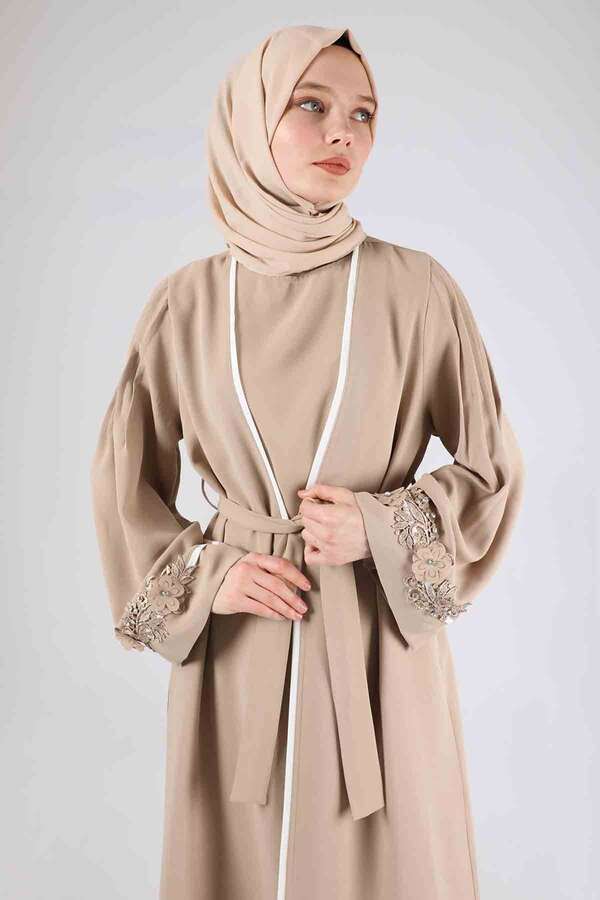 Ribbed Abaya Suit Cream - 2