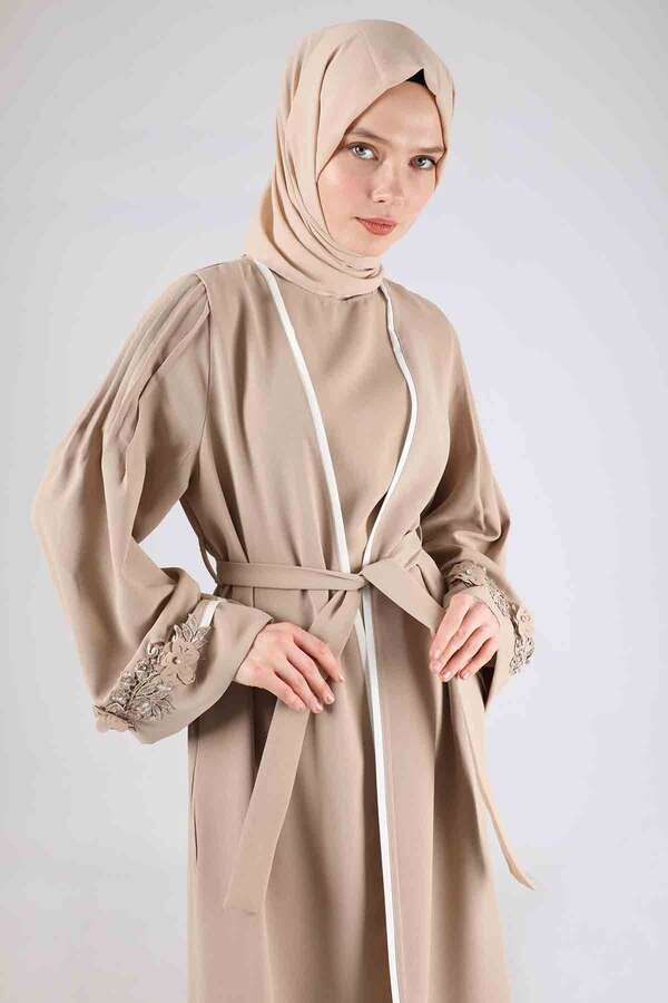 Ribbed Abaya Suit Cream - 4