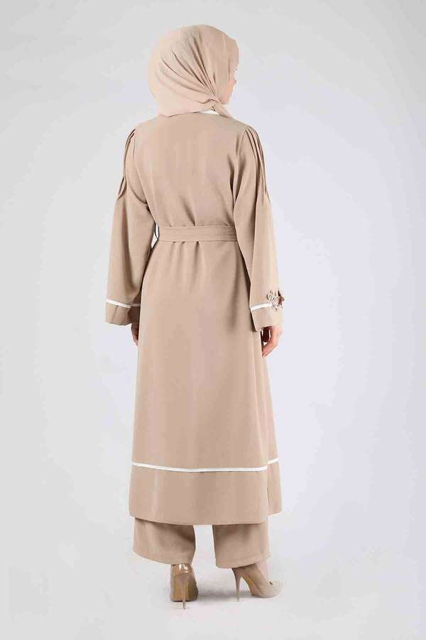 Ribbed Abaya Suit Cream - 5
