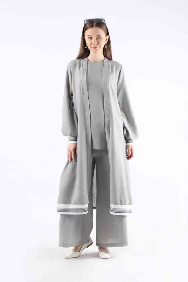 Ribbed Abaya Suit Gray - 1