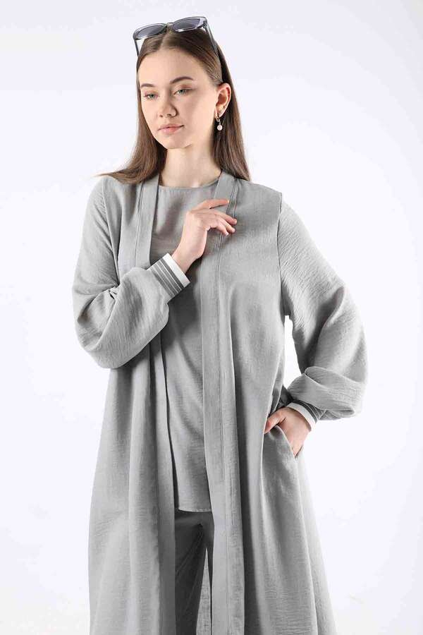 Ribbed Abaya Suit Gray - 2