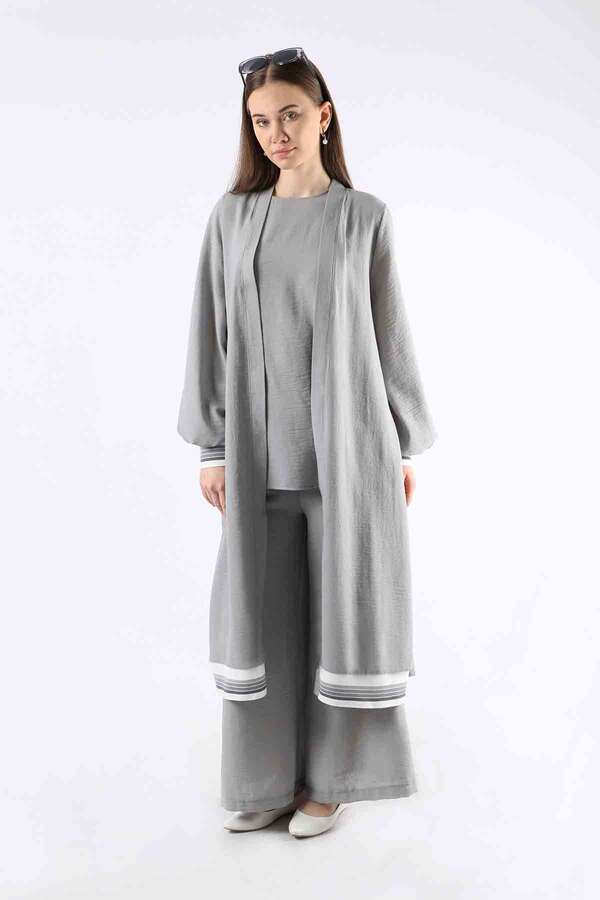 Ribbed Abaya Suit Gray - 3