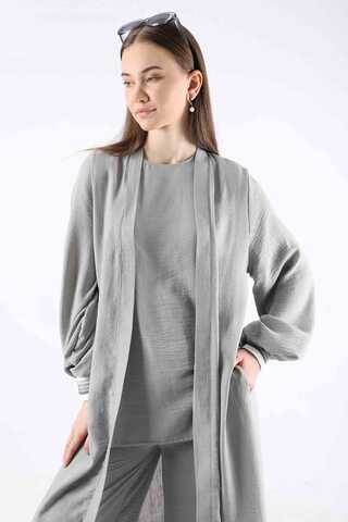Ribbed Abaya Suit Gray - 4