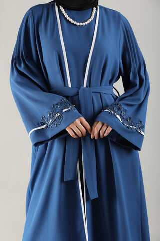 Ribbed Abaya Suit İndigo - 2