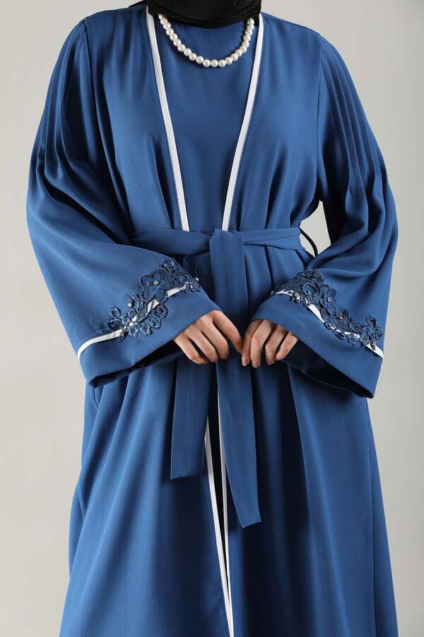 Ribbed Abaya Suit İndigo - 2