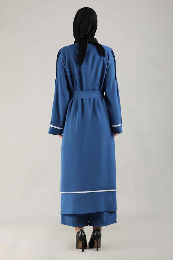 Ribbed Abaya Suit İndigo - 5