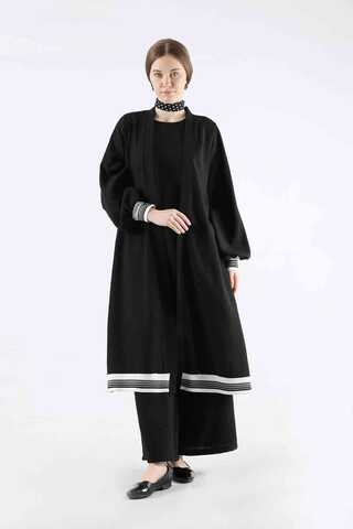 Ribbed Abaya Suit Black - 3