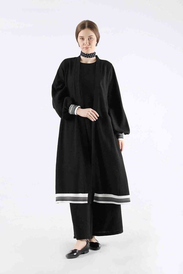 Ribbed Abaya Suit Black - 3