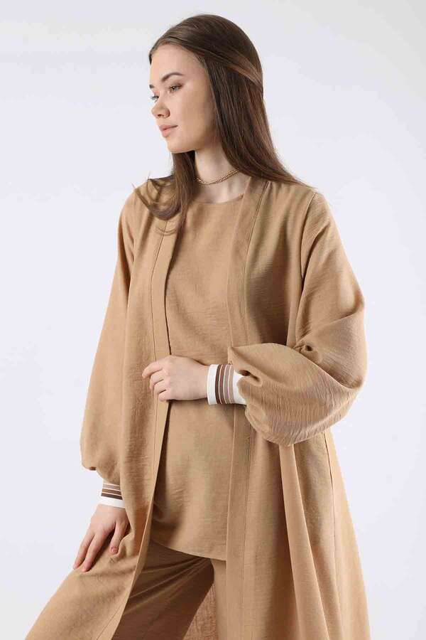 Ribbed Abaya Suit Camel - 4