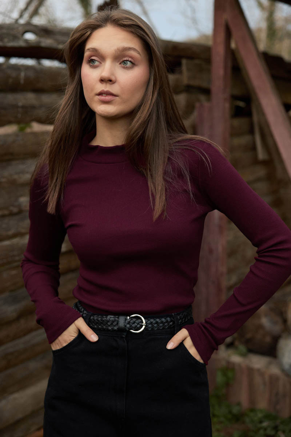 Ribbed Body Top Burgundy - 2