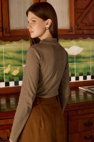 Ribbed Body Top Camel - 5