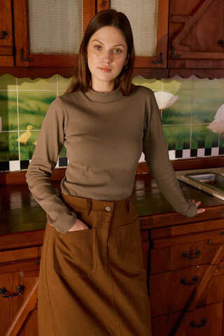 Ribbed Body Top Camel - 1