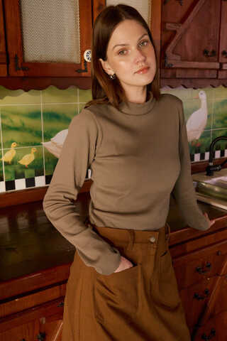 Ribbed Body Top Camel - 2