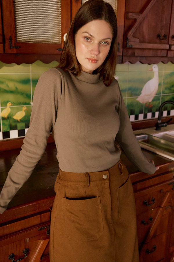 Ribbed Body Top Camel - 4