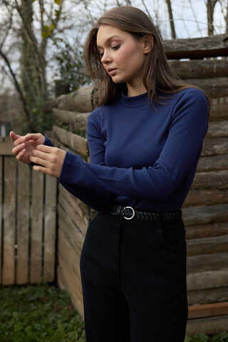 Ribbed Body Top Navy - 4