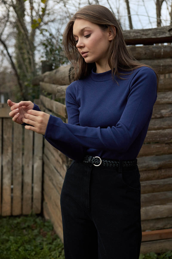 Ribbed Body Top Navy - 4