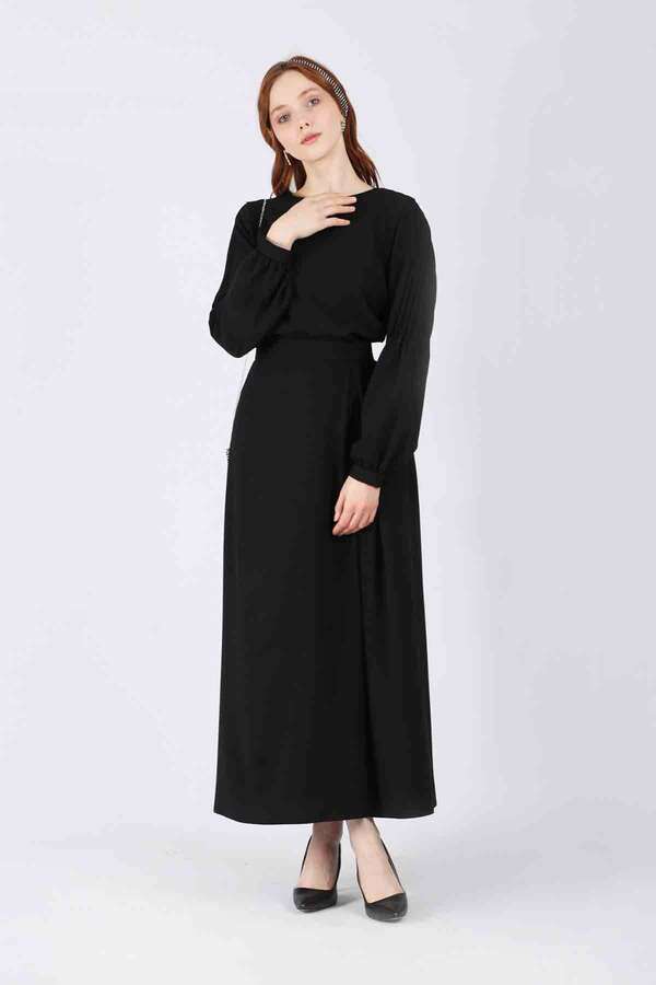 Ribbed Skirt Blouse Set Black - 1