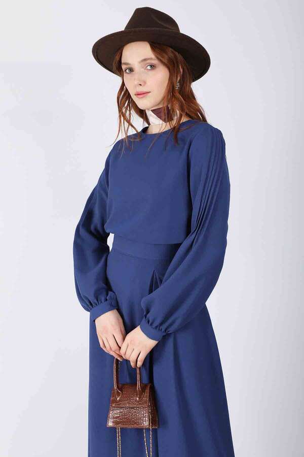 Ribbed Skirt Blouse Set İndigo - 2