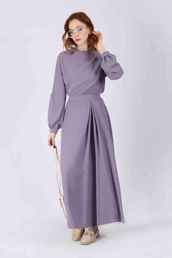 Ribbed Skirt Blouse Set Lilac - 1