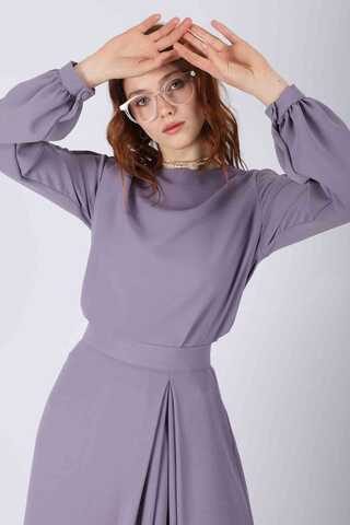 Ribbed Skirt Blouse Set Lilac - 2