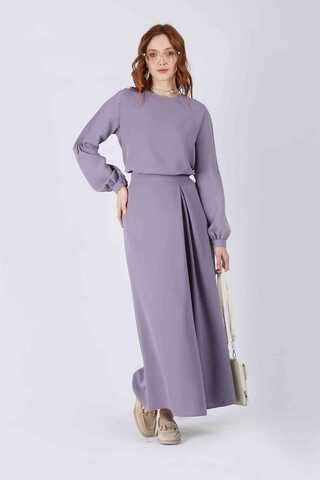 Ribbed Skirt Blouse Set Lilac - 3