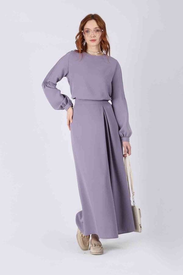 Ribbed Skirt Blouse Set Lilac - 3