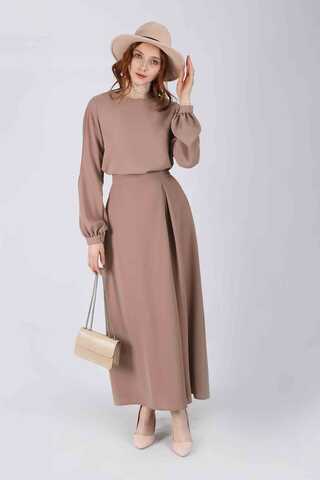 Ribbed Skirt Blouse Set Mink - 1