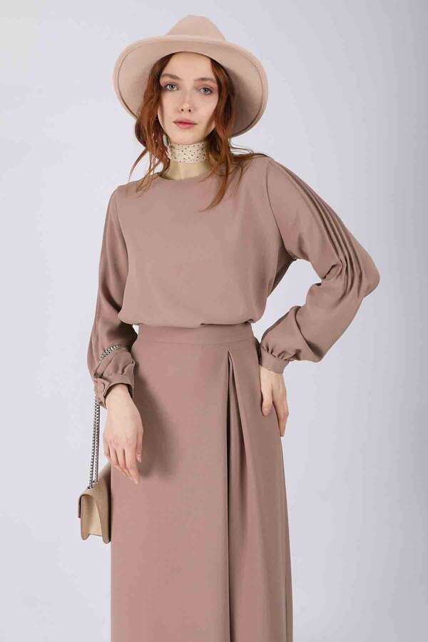 Ribbed Skirt Blouse Set Mink - 2