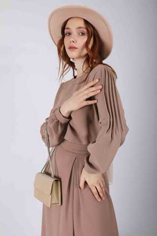 Ribbed Skirt Blouse Set Mink - 4