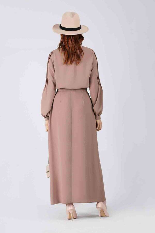 Ribbed Skirt Blouse Set Mink - 5