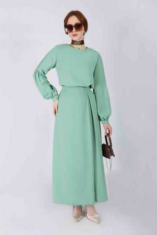Ribbed Skirt Blouse Set Mint - 1