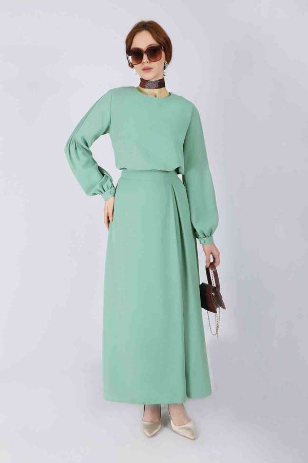 Ribbed Skirt Blouse Set Mint - 1