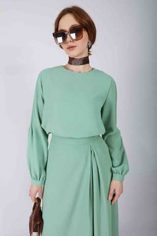Ribbed Skirt Blouse Set Mint - 2