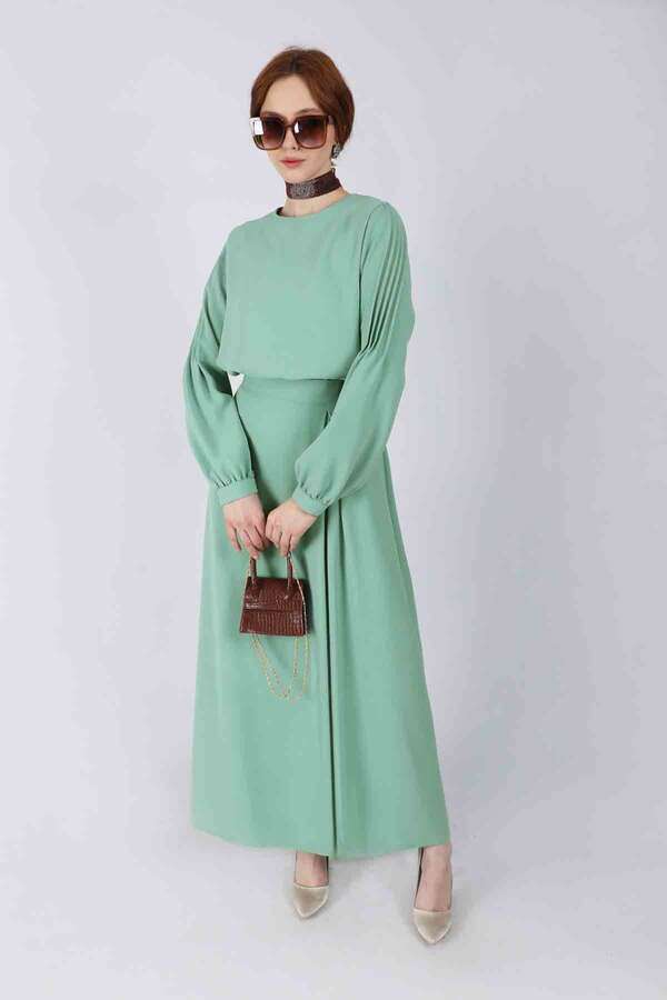 Ribbed Skirt Blouse Set Mint - 3