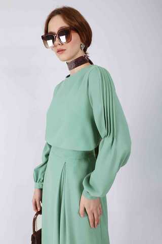 Ribbed Skirt Blouse Set Mint - 4