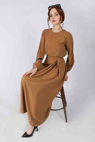 Ribbed Skirt Blouse Set Tan - 1