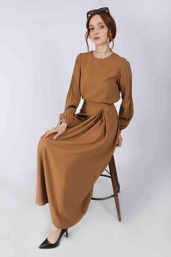 Ribbed Skirt Blouse Set Tan - 1