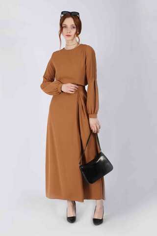 Ribbed Skirt Blouse Set Tan - 3