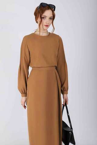 Ribbed Skirt Blouse Set Tan - 4