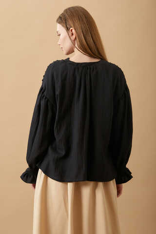Ribbed Voile Shirt Black - 13