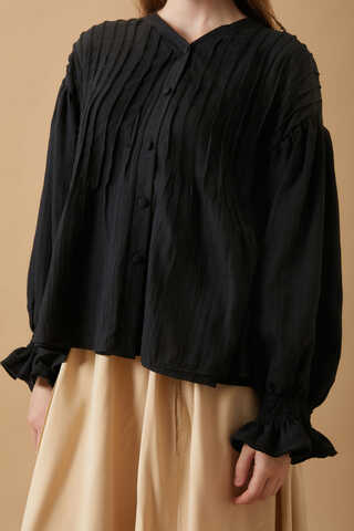 Ribbed Voile Shirt Black - 12