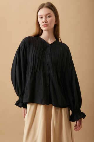 Ribbed Voile Shirt Black - 7