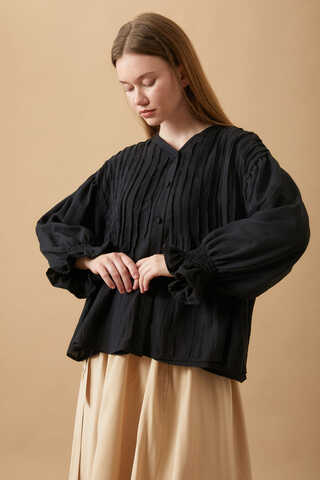 Ribbed Voile Shirt Black - 5