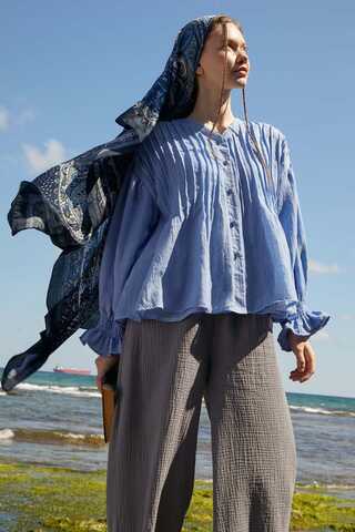 Ribbed Voile Shirt Blue - 11