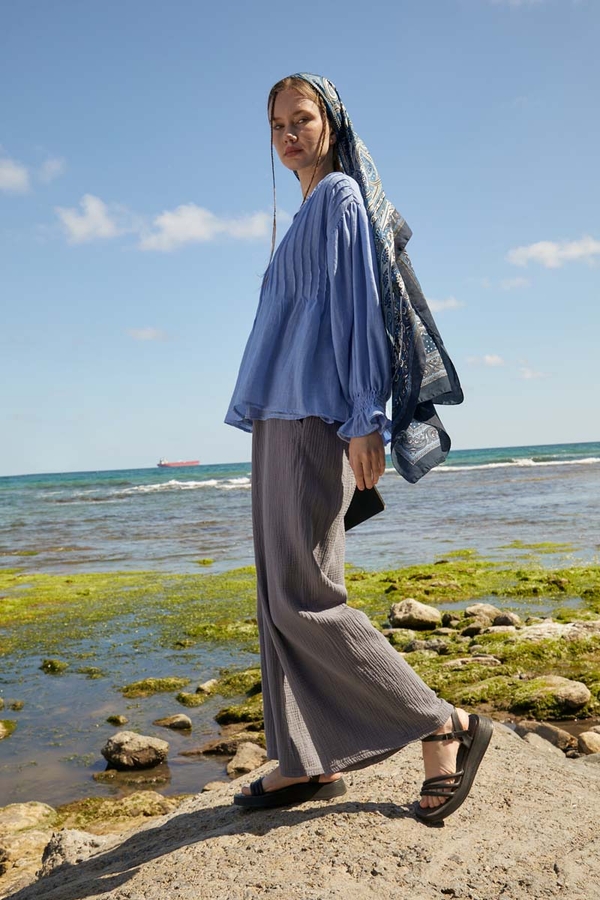 Ribbed Voile Shirt Blue - 10