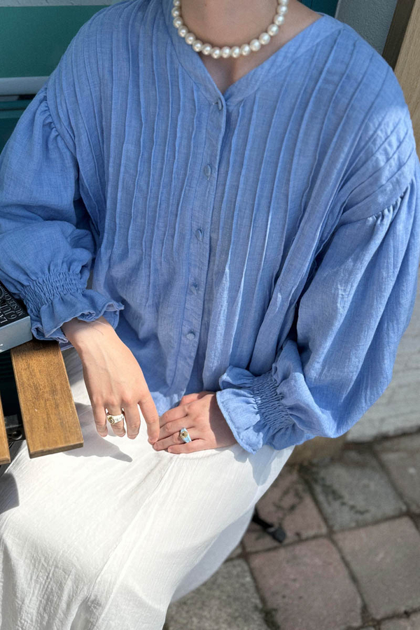 Ribbed Voile Shirt Blue - 7