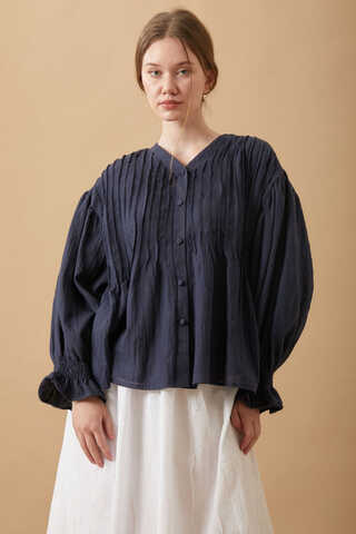 Ribbed Voile Shirt Navy Blue - 2